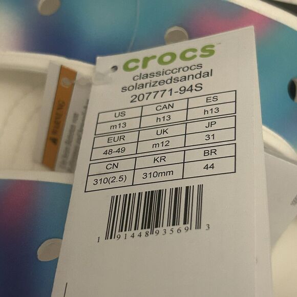Crocs Classic Solarized Men’s Slide Sandals 207771-94S White Multi Size 13 - Picture 3 of 5
